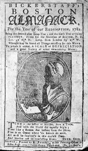 Okładka Bickerstaffs Boston Almanack z portretem Phillisa Wheatleya (1753-84) wydana w 1782 roku (druk) autorstwa American School