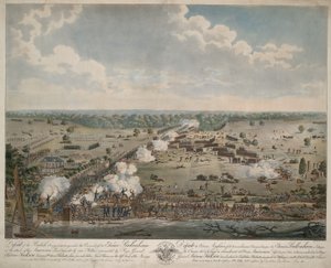 Klęska armii brytyjskiej (Bitwa pod Nowym Orleanem), wyd. 1815 (grawerowanie ręcznie kolorowane) autorstwa American School