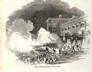 Demonstracja w Jersey City na rzecz aneksji przez Stany Zjednoczone Teksasu, ilustracja z „Illustrated London News”, 22 marca autorstwa American School