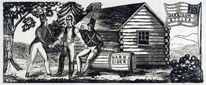 Emblemat kampanii prezydenckiej Harrisona i Tylera w 1840 r., wyd. 1840 (drzeworyt) autorstwa American School