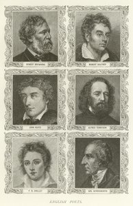 Angielscy poeci, Robert Browning, Robert Southey, John Keats, Alfred Tennyson, PB Shelley, William Wordsworth autorstwa American School