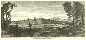 Zewnętrzny widok więzienia w Millen, listopad 1864 r. autorstwa American School