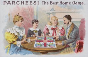 Rodzina grająca w Parcheesi (chromolitho) autorstwa American School