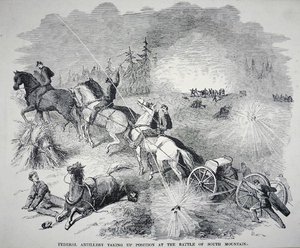Artyleria federalna zajmująca pozycję w bitwie pod South Mountain, wrzesień 1862 (grawerowanie) autorstwa American School