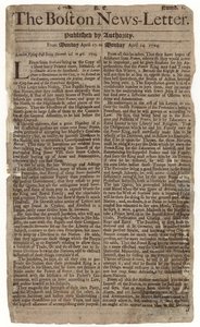 Pierwszy numer Boston News-Letter, 1704 (newsprint) autorstwa American School