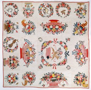 Kołdra z flagą i kwiatami, ok. 1860 (bawełna) autorstwa American School
