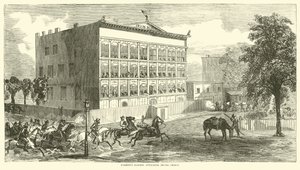 Najeźdźcy z lasu atakujący więzienie w Irving, sierpień 1864 r. autorstwa American School