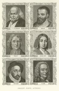 Francuscy poeci, autorzy, P J De Beranger, Rabelais, Fenelon, George Sand, Montaigne, Voltaire autorstwa American School