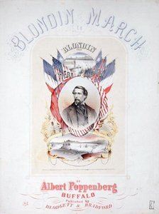 Okładka przednia do nuty "Marszu Blondinów" Alberta Poppenberga (litografia barwna) autorstwa American School