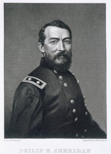 Generał Philip Sheridan, ryty na podstawie fotografii Roberta E. Whitechurcha (1814-c.1883) autorstwa American School