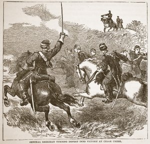 Generał Sheridan zamienia porażkę w zwycięstwo pod Cedar Creek z pubu książkowego. 1896 autorstwa American School
