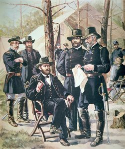 Generał Ulysses Simpson Grant, dowódca sił Unii w bitwie pod Shiloh, 6-7 kwietnia 1862 (kolor lito) autorstwa American School