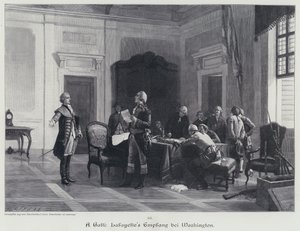 George Washington witający markiza de Lafayette (grafika) autorstwa American School