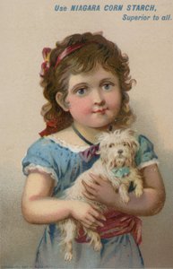 Dziewczyna trzyma małego psa w ramionach autorstwa American School
