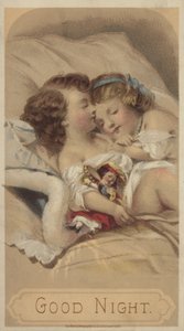 Dobranoc, dzieci śpiące w łóżku (chromolitho) autorstwa American School