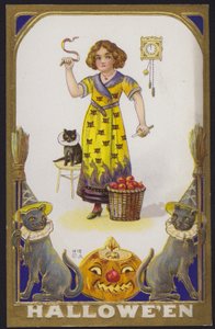 Kartka na Halloween (kolorowa litografia) autorstwa American School