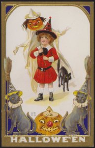 Kartka na Halloween (kolorowa litografia) autorstwa American School