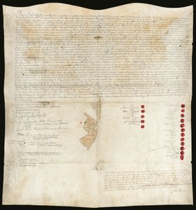Traktat indiański, Konferencja Easton, Pensylwania, 23 października 1758 r. (pióro i tusz z woskiem na pergaminie) autorstwa American School