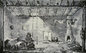 Wnętrze domu Pueblo, ok.1880 (rycina) autorstwa American School
