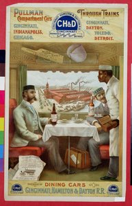 Wnętrze wagonów restauracyjnych na kolei Cincinnati, Hamilton i Dayton autorstwa American School