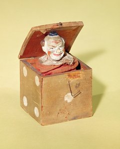 Jack-in-the-box (twarz klauna), 1870-1900 (drewno, tkanina, metal, farba)