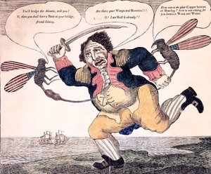 John Bull ukąszony do agonii przez Osę i Horneta, c.1813 autorstwa American School