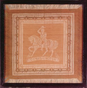 Chustka przedstawiająca Jerzego Waszyngtona (1732-99) na koniu, 1876 (jedwab i bawełna) autorstwa American School