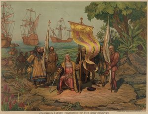 Kolumb ląduje na wyspie San Salvador 12 października 1492 roku. 1893 autorstwa American School