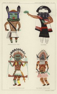 Kwacus Alek Taka, Alo Mana, Stara maska (klan Katcina), Stara maska (klan Tcua) (kolorowa litografia) autorstwa American School