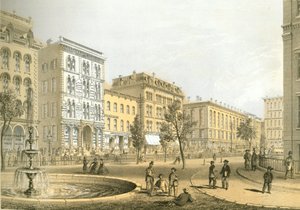 LaSalle Street z Courthouse Square, z Chicago Illustrated, z opisami literackimi Jamesa W. Sheahana, wyd. Jevne & Almini, Chicago, 1866-67 autorstwa American School
