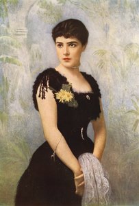 Lady Randolph Spencer-Churchill, z domu panna Jennie Jerome z Nowego Jorku, która wyszła za lorda Randolpha Spencera-Churchilla (kolor lito) autorstwa American School
