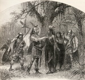 Landing of Northmen, z "A Brief History of the United States", opublikowanej przez A. S. Barnes und Co. w 1885 r. autorstwa American School