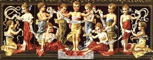 „Zaśpiewajmy jeszcze raz starą, starą opowieść o wesołych świątecznych dniach” (chromolitho) autorstwa American School