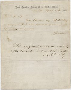 List Abrahama Lincolna do generała Ulyssesa S. Granta, 7 kwietnia 1865 r autorstwa American School