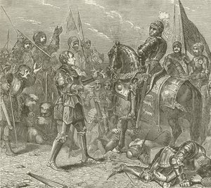 Lord Stanley przynosząc koronę Richarda do Richmond po bitwie pod Bosworth