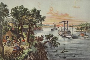 Niska woda w Mississippi, wyd. 1868, Currier & Ives (litografia kolorowa) autorstwa American School