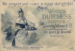 Pokojówka serwująca kawę, reklama Woods Duchess Coffee, Boston