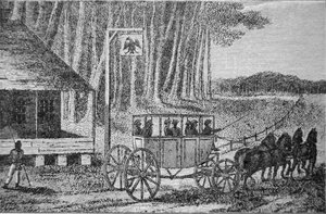 Autokar pocztowy, ilustracja z „Podróży po Ameryce Północnej” Isaaca Welda (1774-1856) 1795 (rycina) autorstwa American School