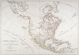 Mapa przedstawiająca Amerykę Północną podzieloną przez mocarstwa europejskie, 1774
