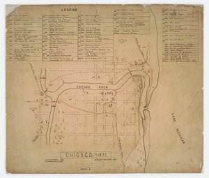 Mapa zabytkowych domów i miejsc w Chicago, Illinois, c.1835 autorstwa American School