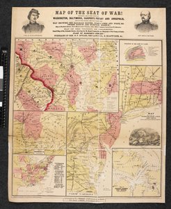 Mapa miejsca wojny. Zawiera mapę okolic Waszyngtonu, Baltimore, Harper