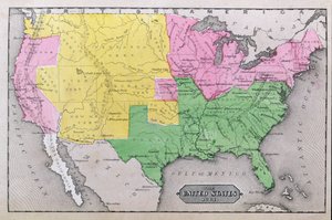 Mapa Stanów Zjednoczonych w 1861 r., z „Nasz cały kraj: przeszłość i teraźniejszość Stanów Zjednoczonych, historyczna i opisowa”, John Warner Barber i Henry Hare, 1861