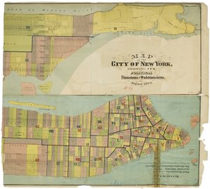 Mapa miasta Nowy Jork, pokazująca jego podziały polityczne i podpodziały autorstwa American School