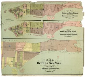 Mapa miasta Nowy Jork, pokazująca jego podziały polityczne i podpodziały autorstwa American School