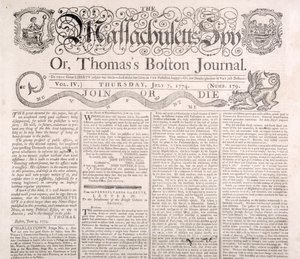 Masthead szpiega z Massachusetts, 7 lipca 1774 (druk) autorstwa American School