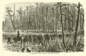 Korpus McClernanda maszerujący przez bagna, marzec 1863 autorstwa American School