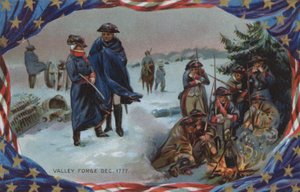 Karta z okazji Dnia Pamięci, Valley Forge, grudzień 1777 r. (kolorowa litografia) autorstwa American School
