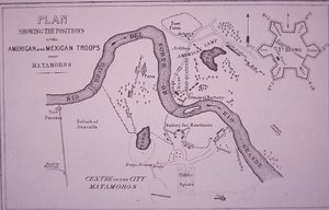 Wojna meksykańsko-amerykańska (1846-48), mapa wojsk amerykańskich w pobliżu Rio Grande i Matamoros autorstwa American School