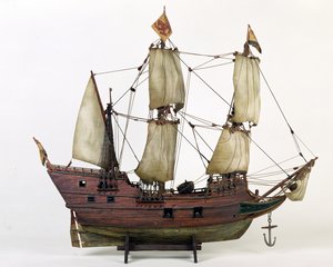 Model półksiężyca, statek Henry Hudsons, 1825-1900 (drewno, płótno, metal, farba, sznurek)