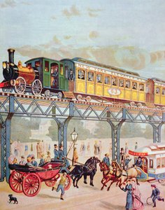 New York Elevated Railway, c.1880 (kolor lito) autorstwa American School
